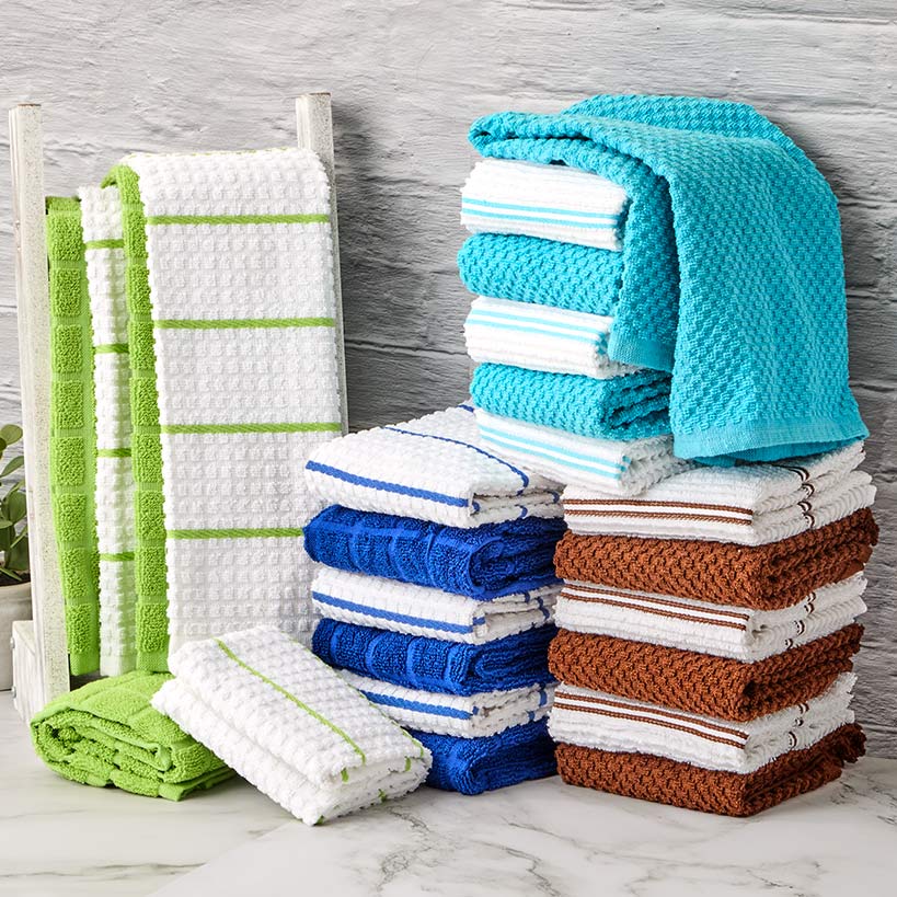 Solid and Patterned Kitchen Towel Bundle 100% Cotton, Set of 6