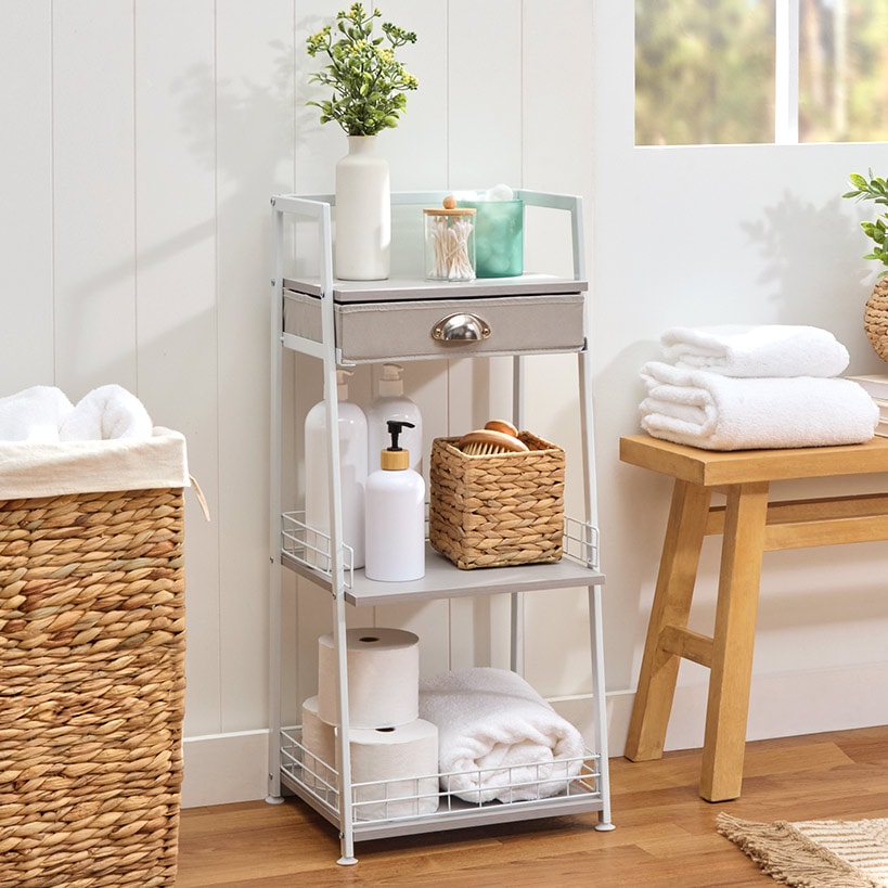 Freestanding Ladder Shelf with Drawer - 3 Shelves - 31"H