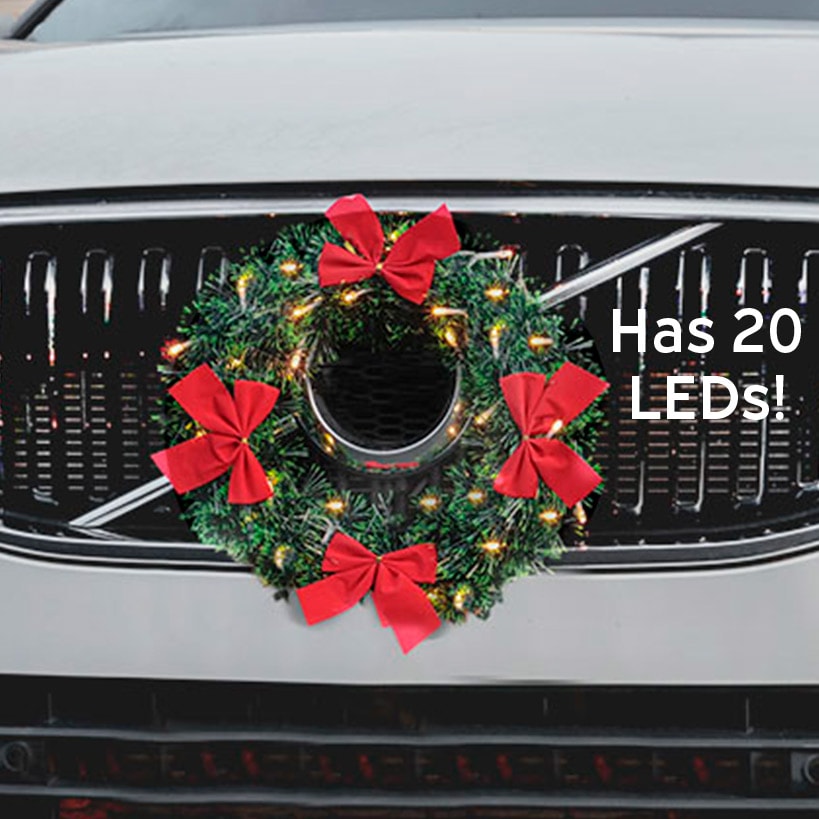 12" Holiday Lighted LED Car Wreath With 4 Bows