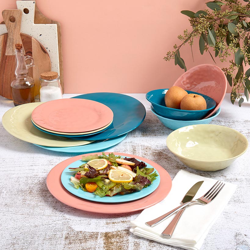 Melamine Dinnerware Service for 4 Set Vibrant Colors 12pc Set