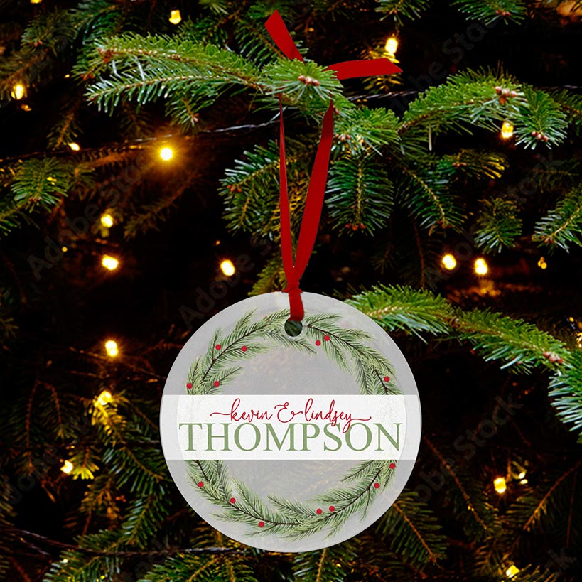 Personalized Pine Branches Glass Ornament