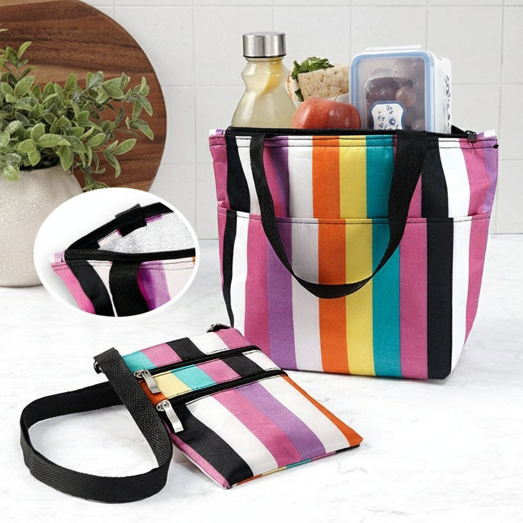 Insulated Bag with Matching Crossbody Bag Striped