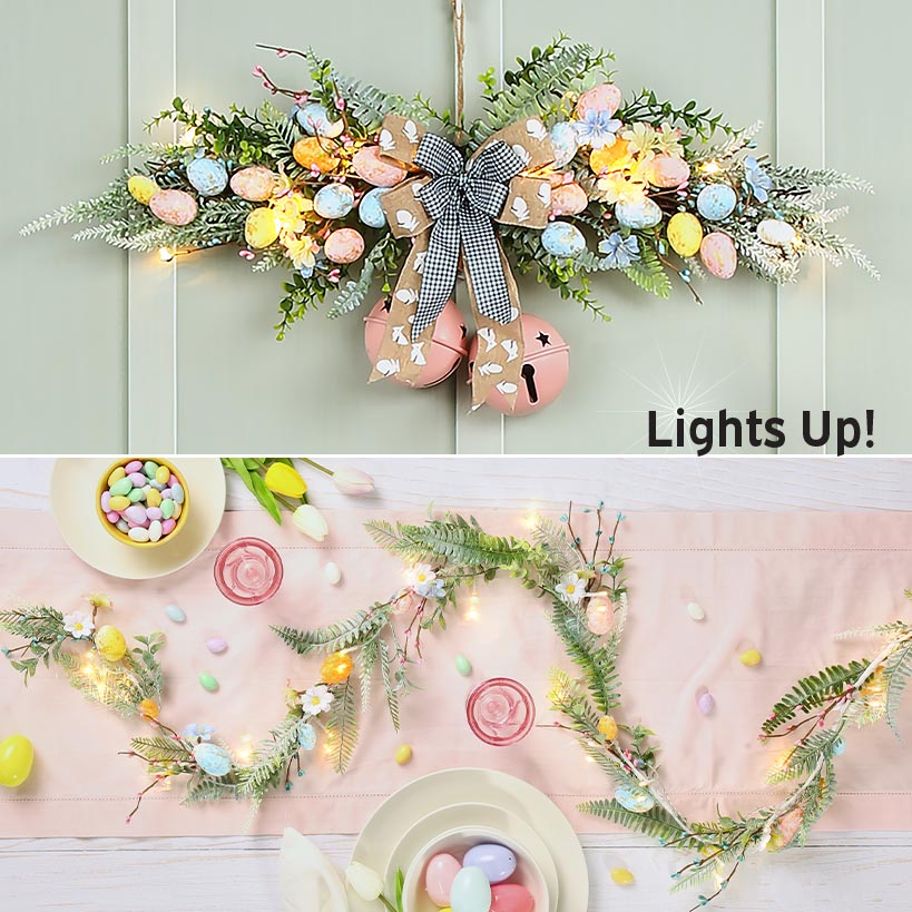 Easter Egg Pastel Lighted Swag Or Garland - Battery Operated