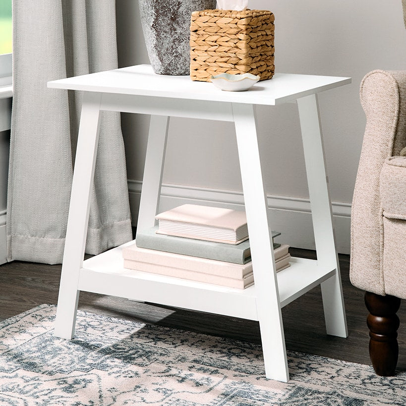 Wood Rectangular 2-Tier Accent Side Table - Walnut or White