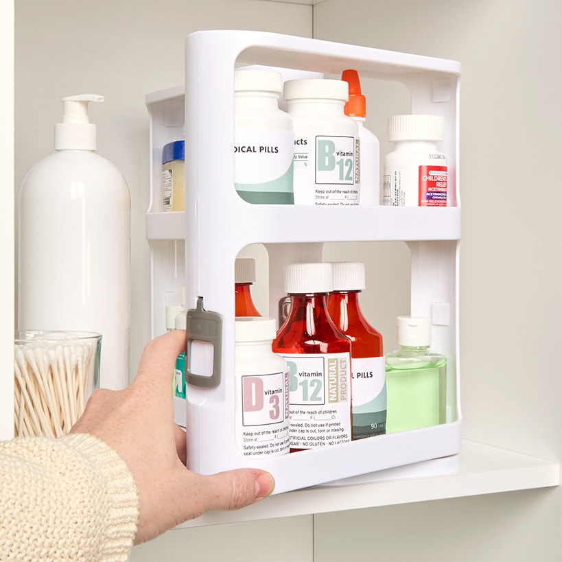 Medicine Cabinet Bathroom Organizer - Pull-Out and Rotate
