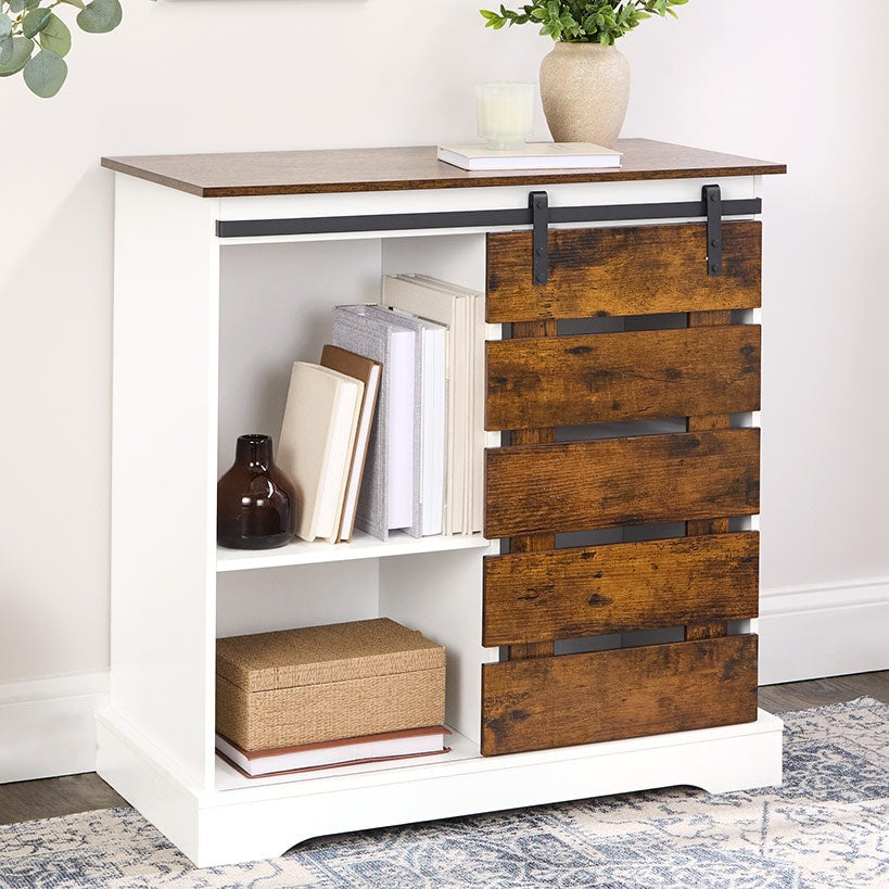 Two Tone Slidling Door Storage Cabinet with Shelves 31.5"H