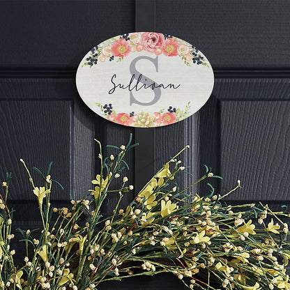 Personalized Spring Floral Name and Initial Wreath Hanger or Oval Plaque