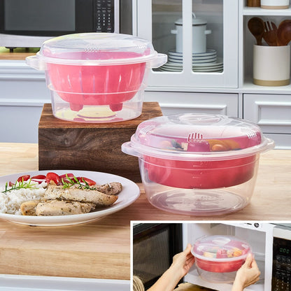 Compact Microwave Rice Cooker or Vegetable Steamer with Lid