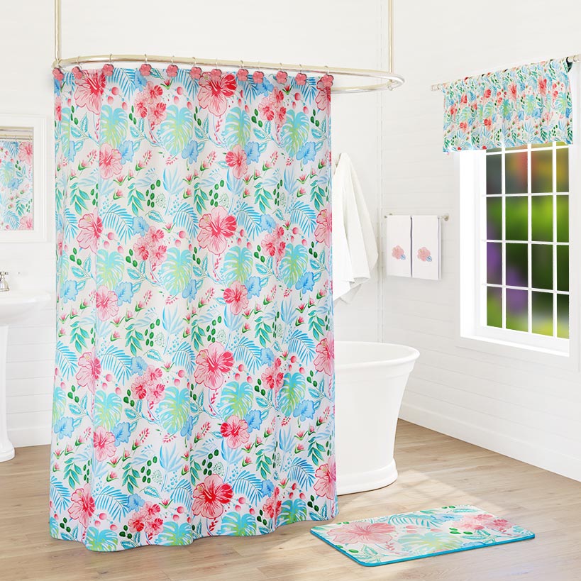Tropical Garden Shower Curtain, Bath Rug, Hand Towels, Valance, or Hooks