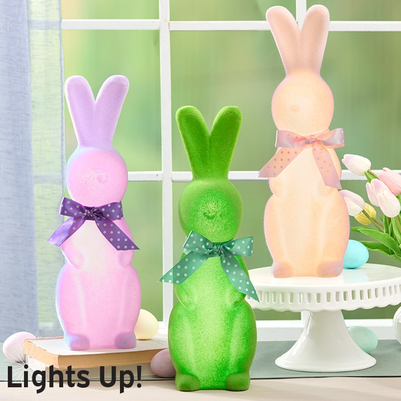 Easter Flocked Lighted Bunny Tabletop Décor - Green, Pink, Or Lavender