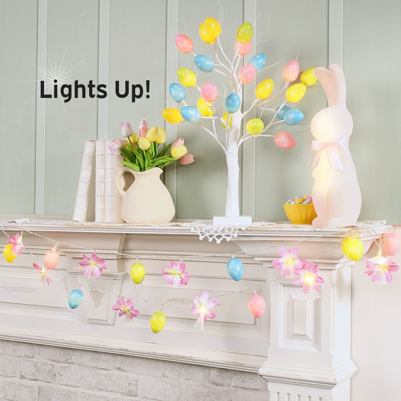 Pastel Easter Egg String Light With Flowers - Battery Operated