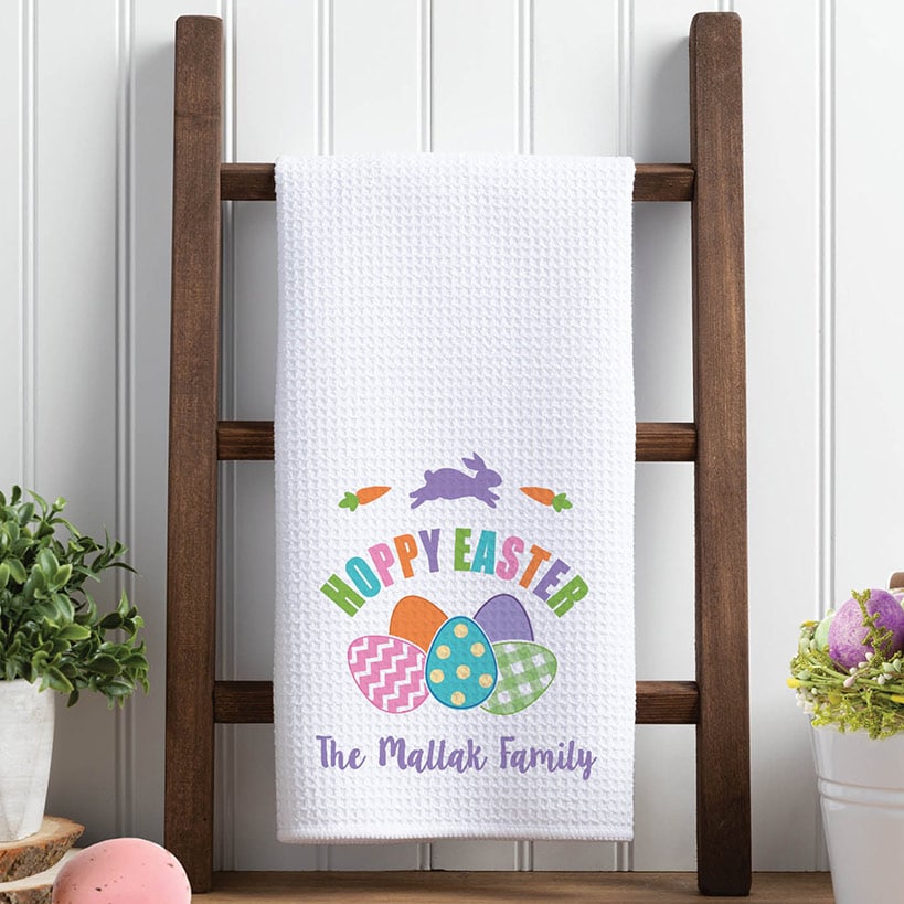 Personalized Colorful Hoppy Easter Tea Towel