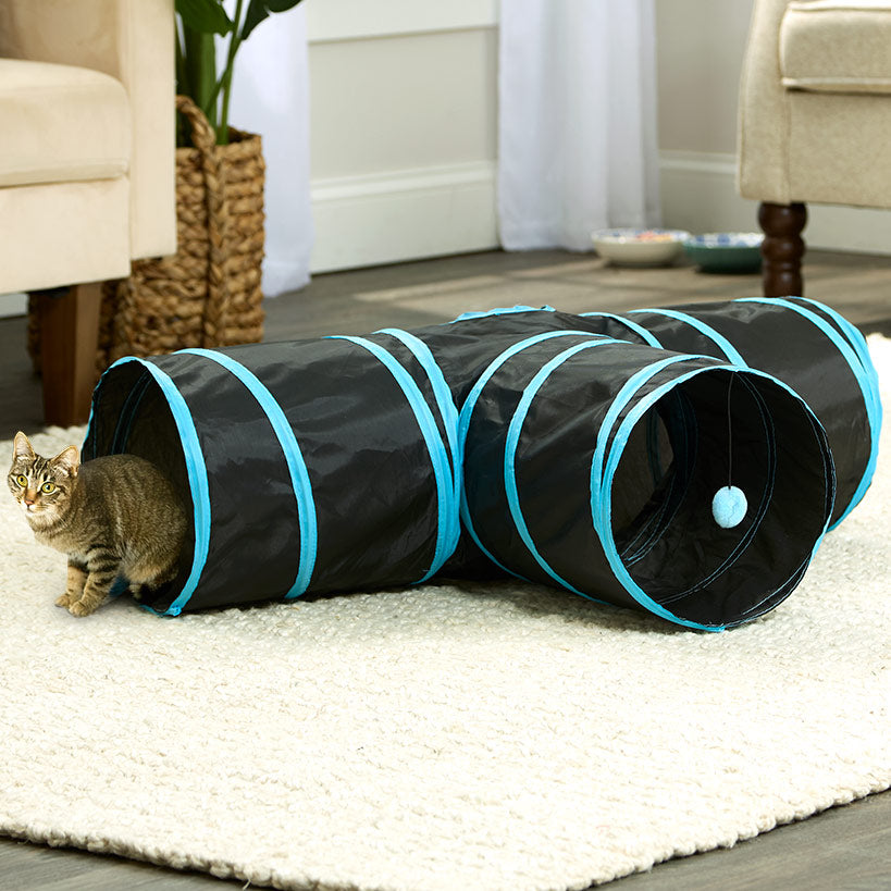 Pop-Up Cat Tunnel With Pom-Pom Teaser Toy Compact Collapsible Design