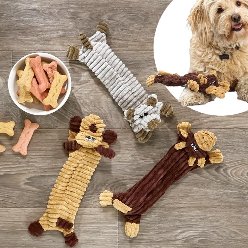 Stuffing-Free Soft Plush Corduroy Dog Chew Toy Pig Cow Or Dog Shaped
