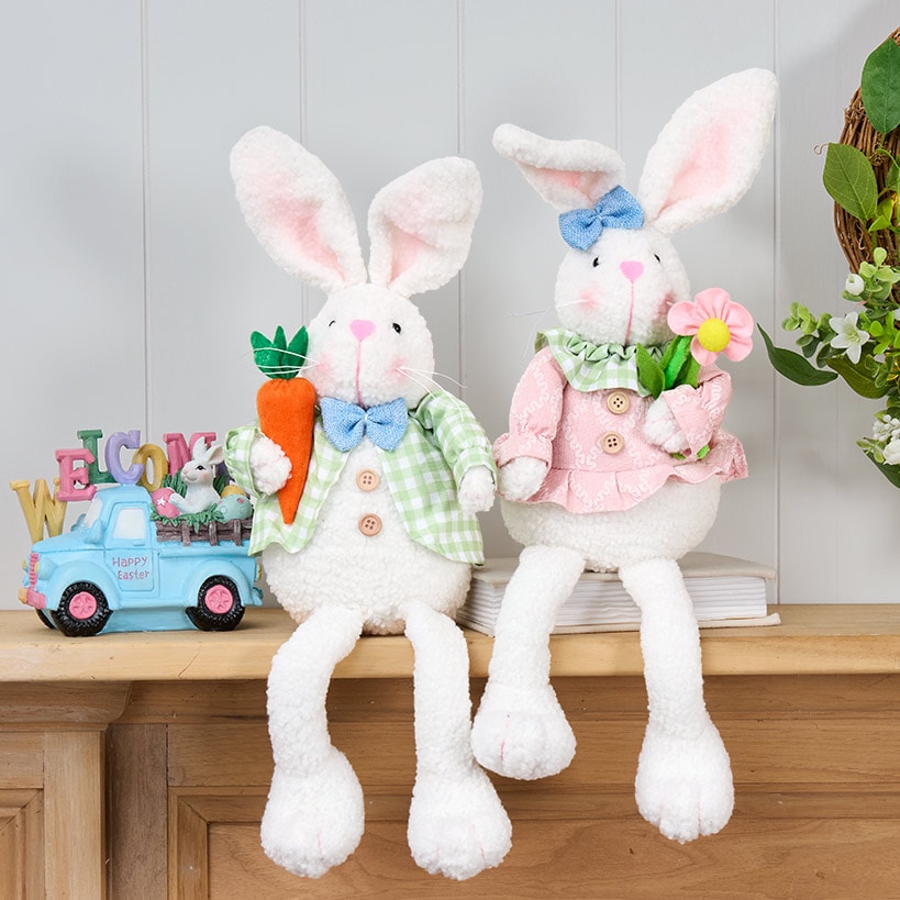 Easter Poseable Sherpa Shelf Sitter Bunnies - Girl or Boy