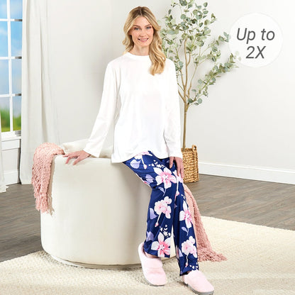 Women's Soft Pajama Set with Long Sleeve Top and Floral Pants