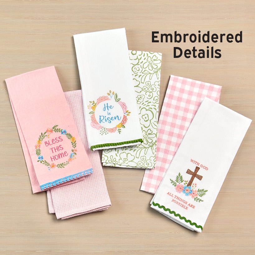 Easter Embroidered Religious Kitchen Towels, Set of 2