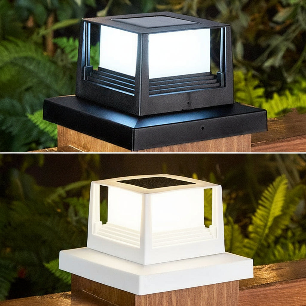 Solar Post Cap Light Square For Deck or Fence - Black or White