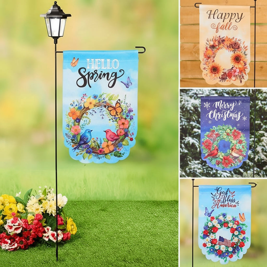 4 Seasonal Flags With Solar Flag Pole