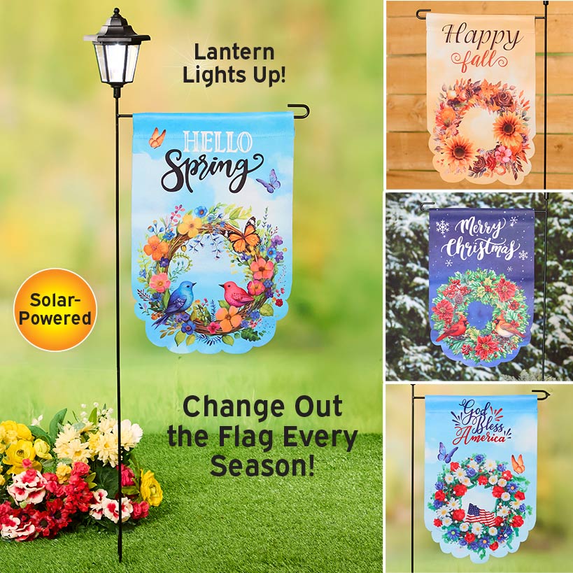 4 Seasonal Flags With Solar Flag Pole