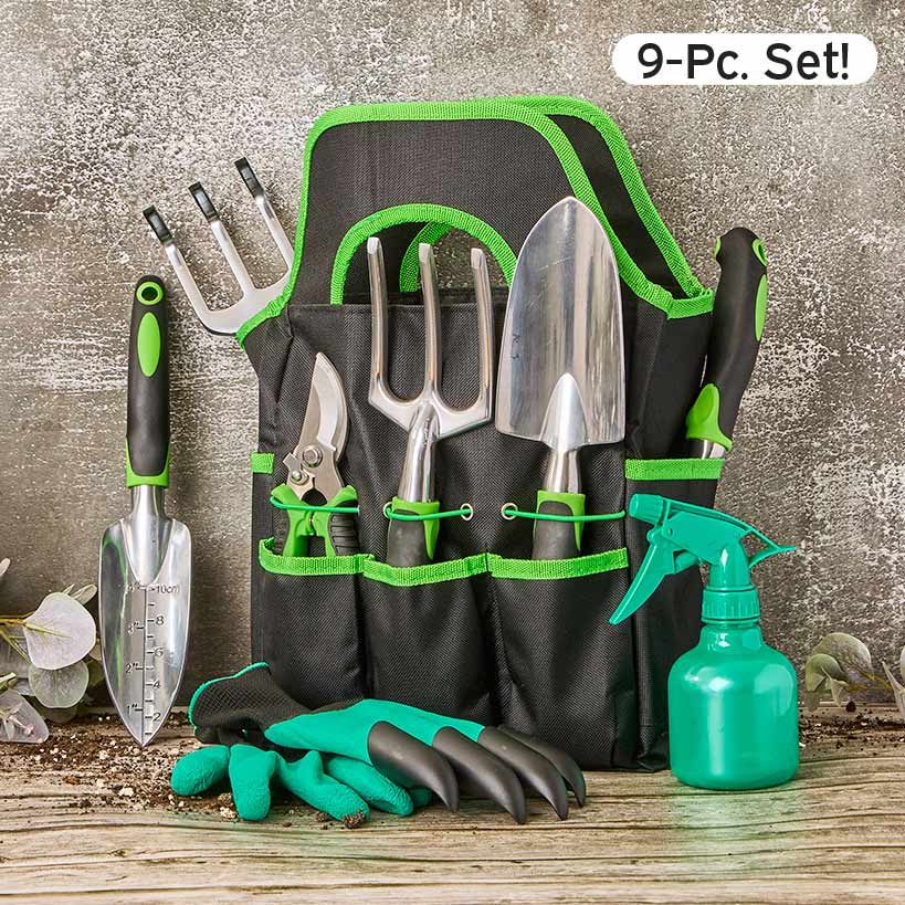 Garden Tool Set With Caddy - 9 Piece Set