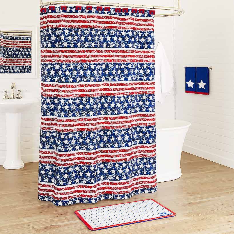 Mossy Oak Stars and Stripes Shower Curtain, Bath Rug, Hand Towels, Hooks