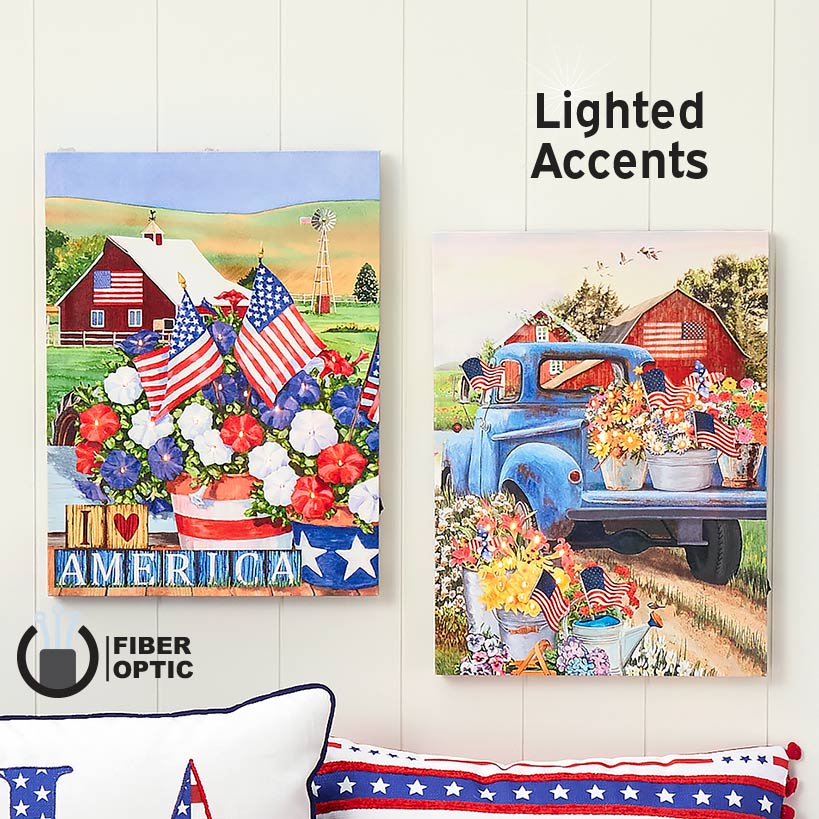 Americana Lighted Canvas Country Wall Art With Flowers