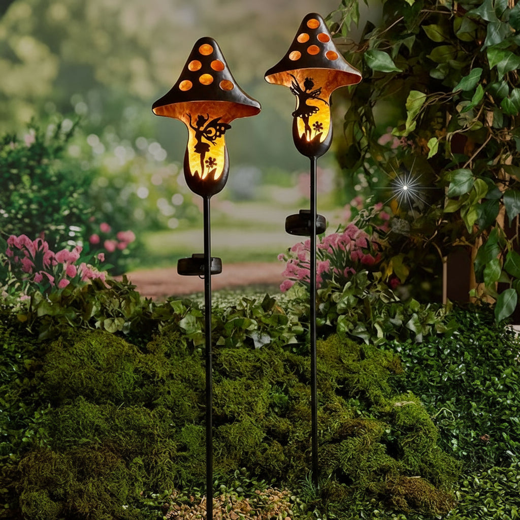 Solar Mushroom Stake With Fairy Accent