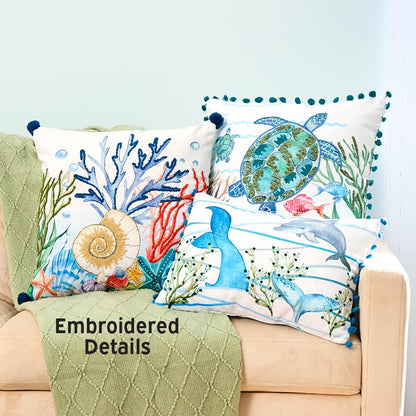 Coastal Themed Embroidered Decorative Pillow