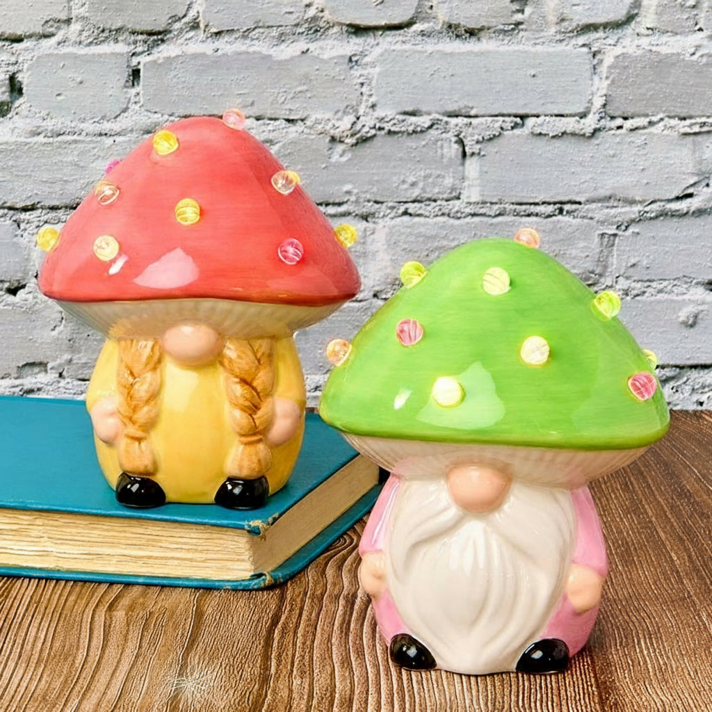 Lighted Ceramic Gnome Mushroom Accent Light - Batteries Included