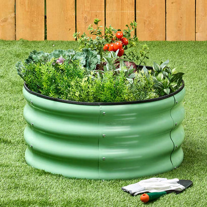 Green Galvanized Round Raised Garden Bed Kit