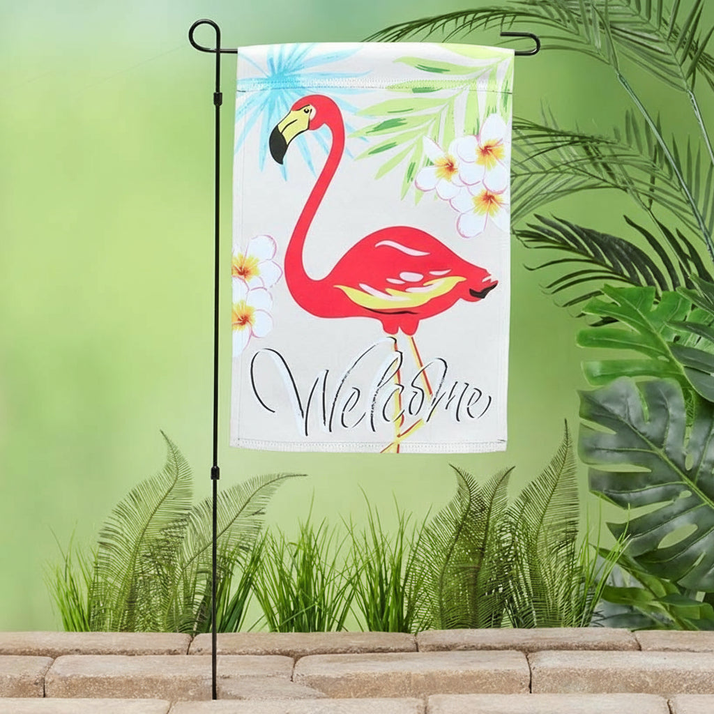 Outdoor Welcome Flamingo Garden Flag with Flag Pole