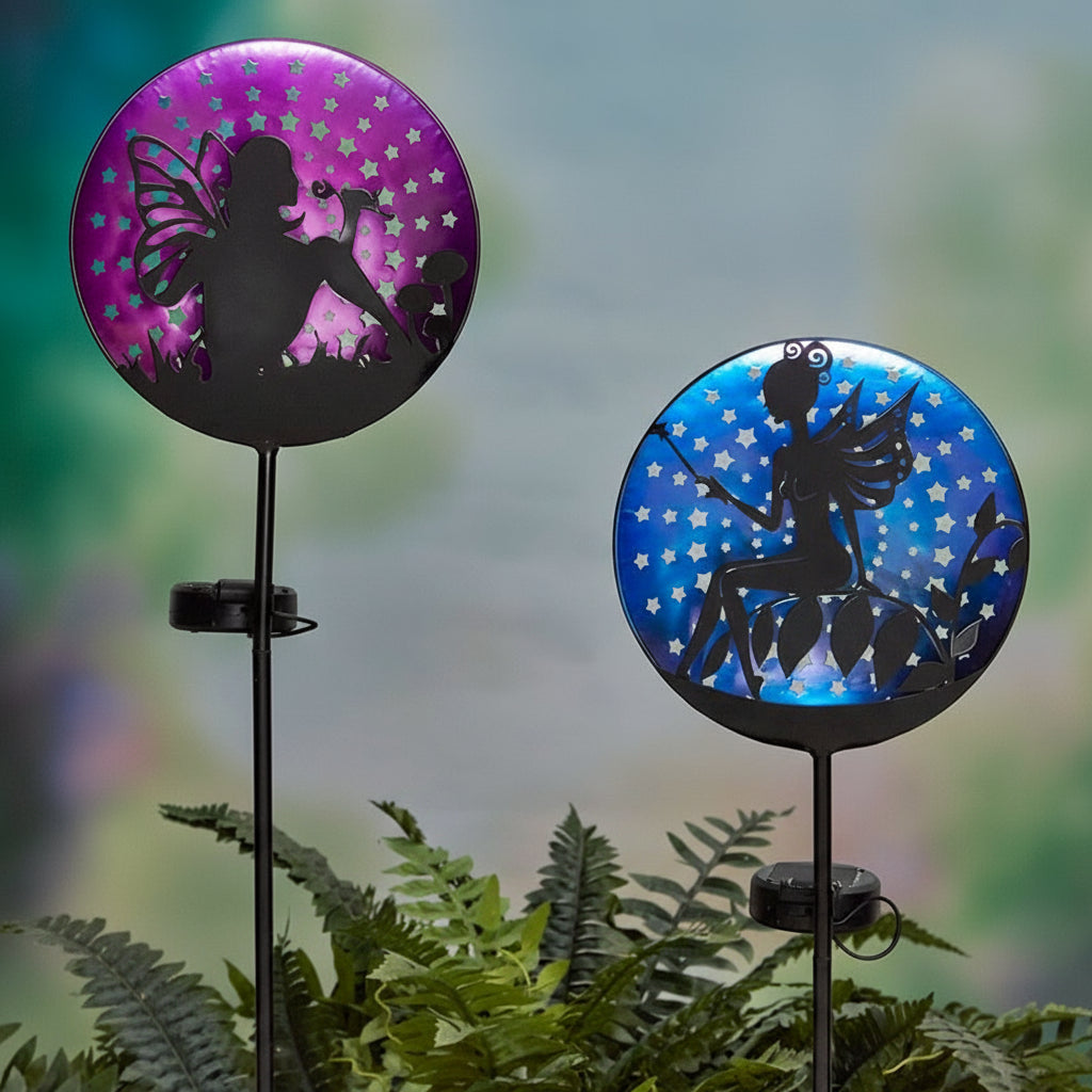 Fairy Crackled Ball Solar Lighted Stake Garden Decoration Pink Blue