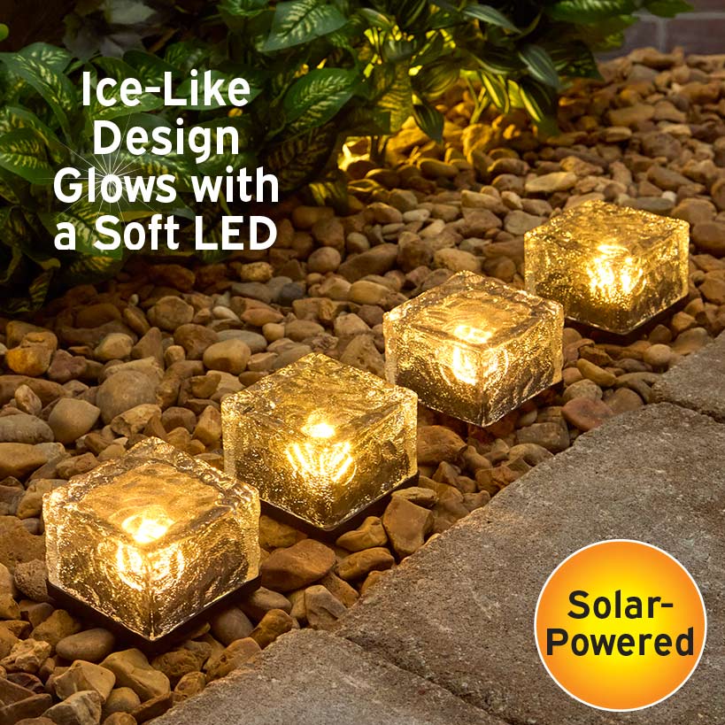 Solar LED Glass Ice Cube Blocks Set of 2