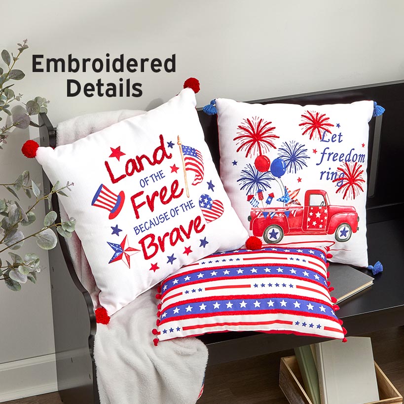 Americana Embroidered Accent Pillow