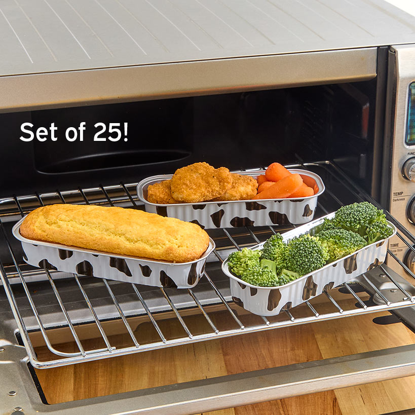 Disposable Cow Printed Oblong Mini Baking Tins - 25 Pack