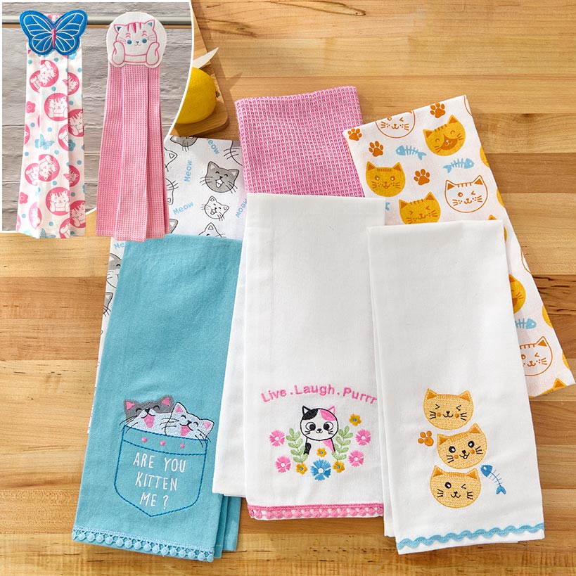 Kitchen Towels Summertime Cat Set of 2