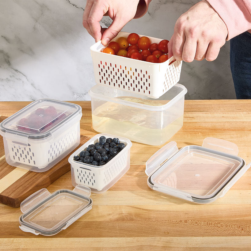 Food Storage Fridge Containers with Colanders Set of 3