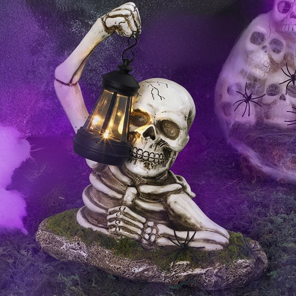 Halloween Skeleton Statue With Solar Lantern