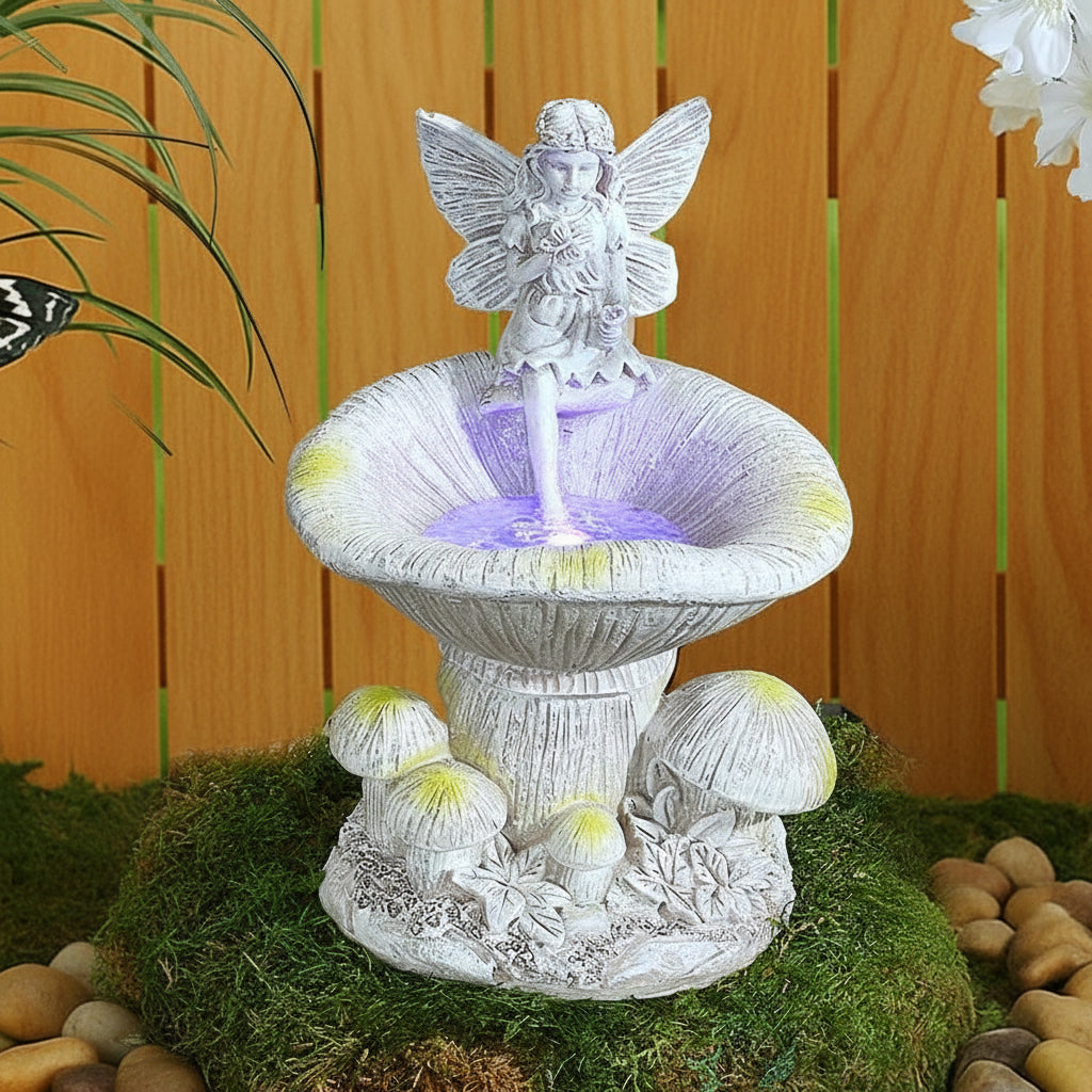 Solar Fairy Statue for Garden with Mushroom