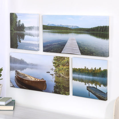 Canvas Wall Art 4 Piece Set Featuring Lake View With Boat And Dock