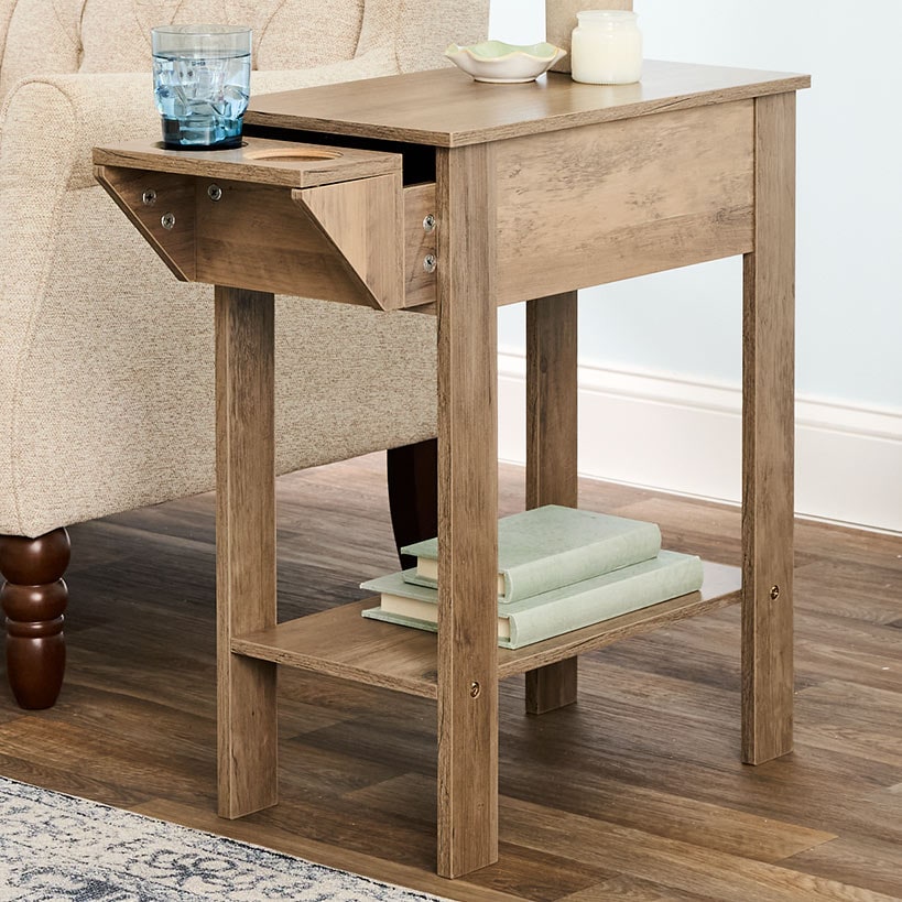 Small Space Side Table with Drink Holders 20”W x 11”D x 24” H