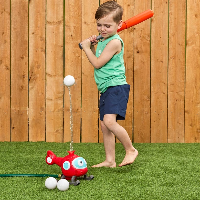 Baseball Helicopter Water Sprinkler 2-In-1 Outdoor Lawn Game Play Set