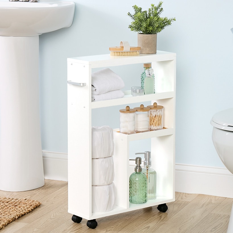 Multifunctional Mobile Bathroom Cart 19”W x 5.5”D x 26.75”H