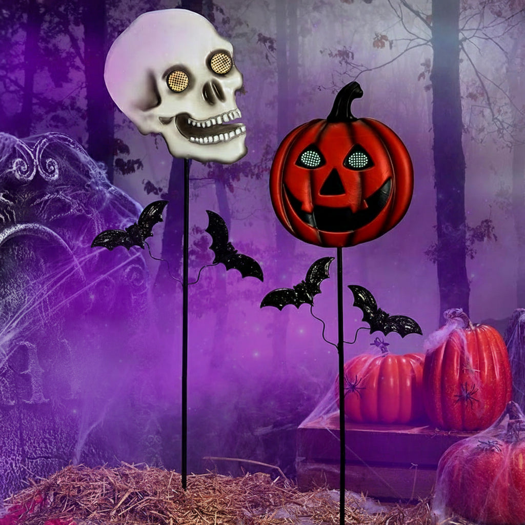 Halloween Stake Animated Skull Or Jack-o'-Lantern