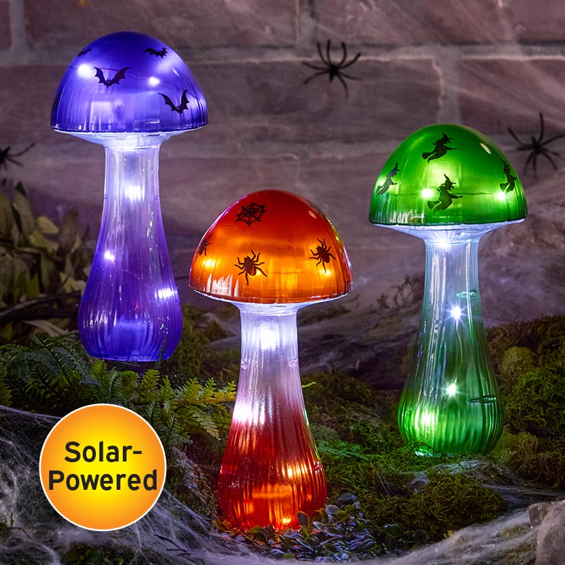 Halloween Mushroom Solar Stake Themed In Orange Purple And Green