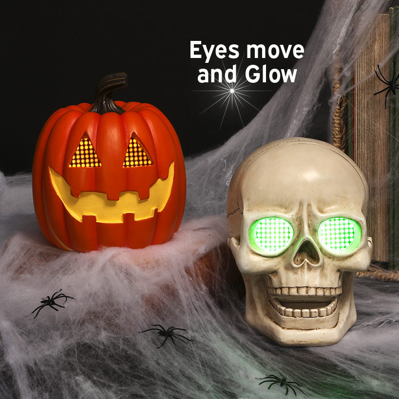 Halloween Jack-O'-Lantern Or Skull Tabletop Decor Animated LED Eyes