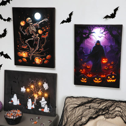 Halloween Canvas Wall Art Lighted Decor In Ghost Skeleton Or Reaper