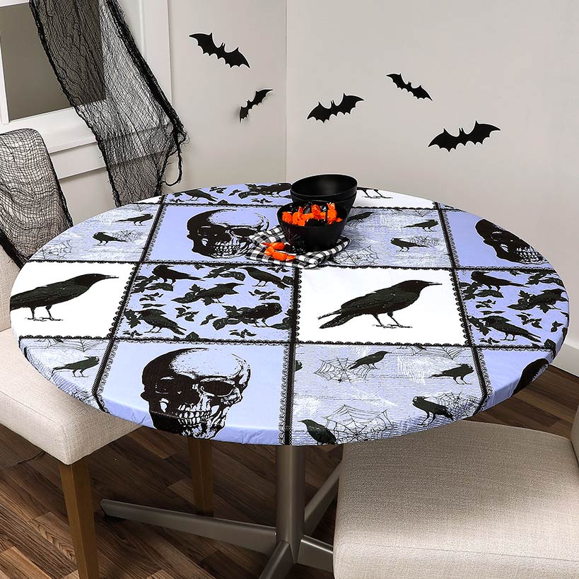 Round Custom Fitted Tablecloth with Flannel Backing Halloween
