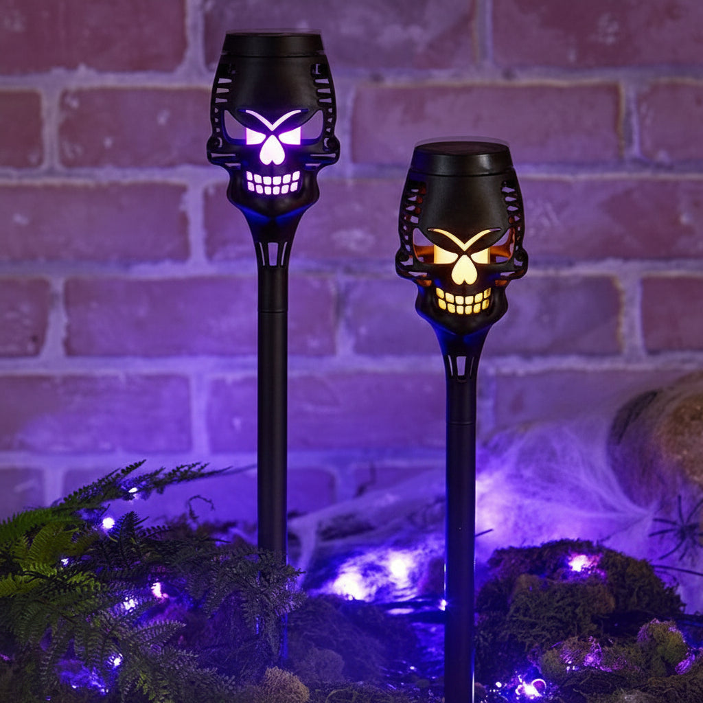 Halloween Skull Stake Solar In Orange Or Purple